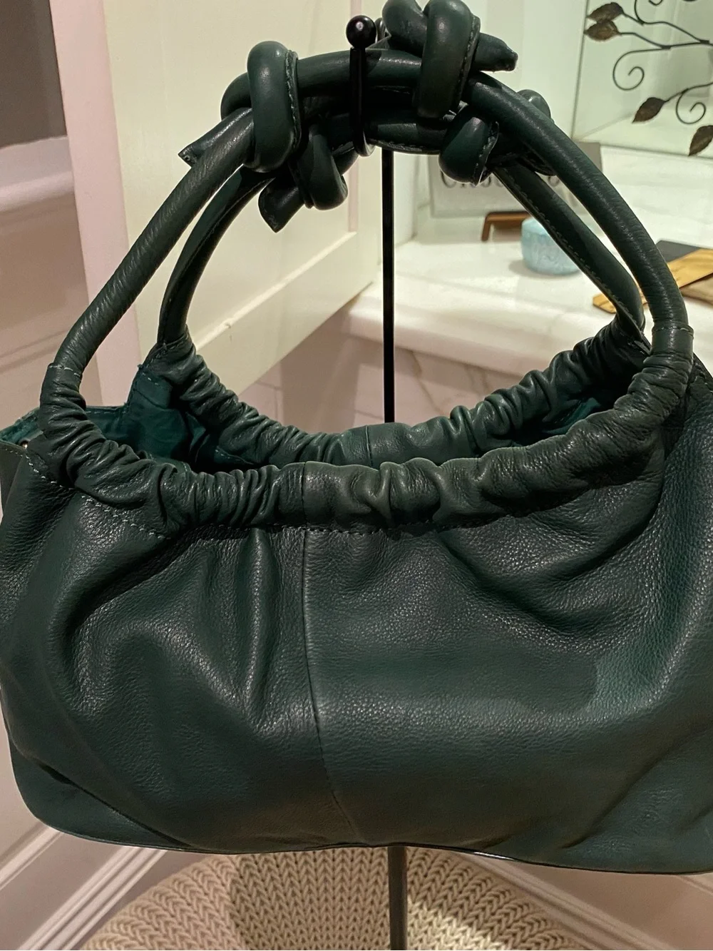 Free People Dark Green Leather Satchel with Knotted Handle